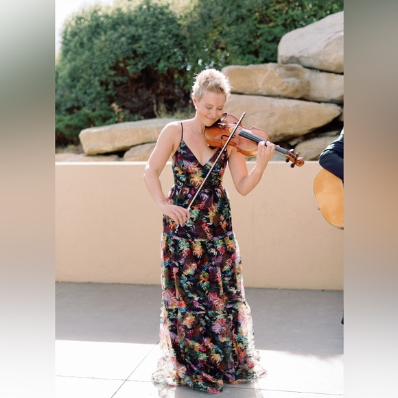 Bright Floral Print Aidan Mattox Gown. - Picture 2 of 3